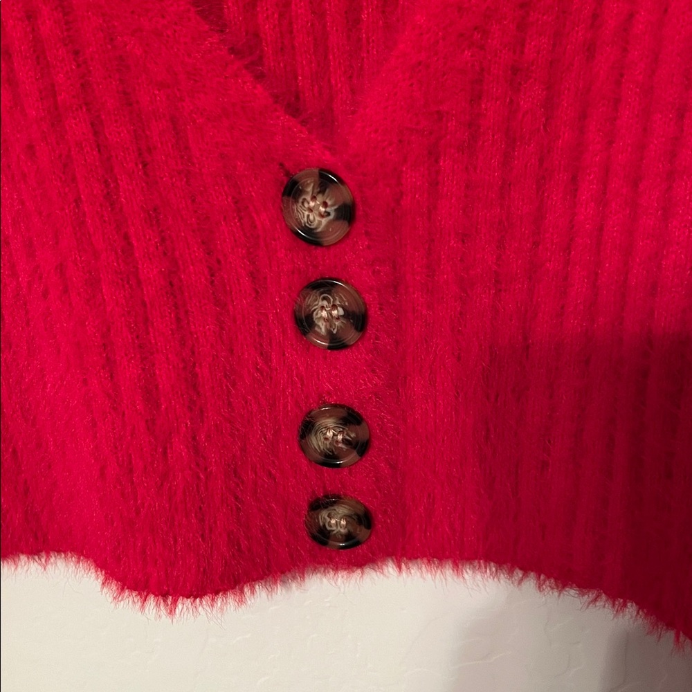 Urban Outfitters Vibrant Red Fuzzy Crop Cardigan Sweater - Picture 3 of 5
